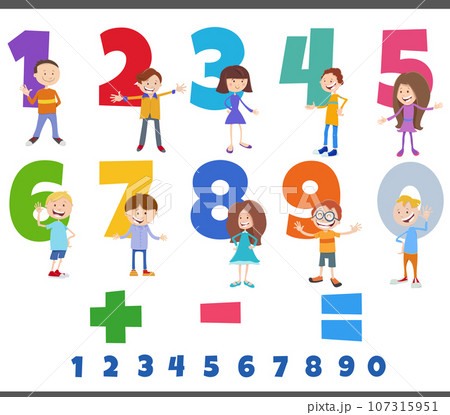 educational numbers set with comic children characters 107315951