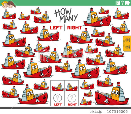 counting left and right pictures of cartoon ship character 107316006