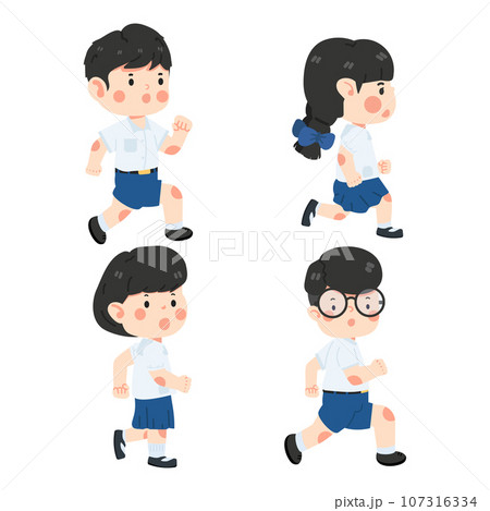 Kids running to school cartoon Kids running to school cartoon 107316334