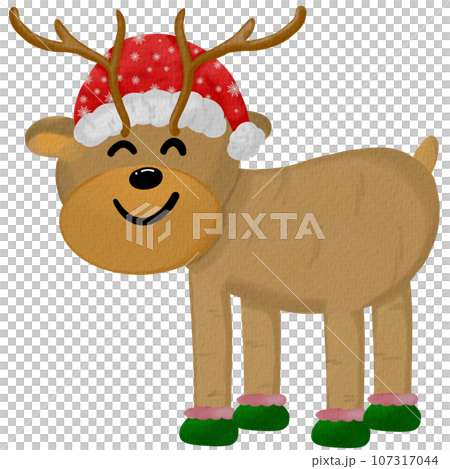 a cartoon reindeer wearing a santa hat 107317044