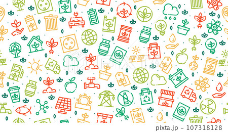 Ecology seamless pattern. Ecology background. Collection ecology icons. Pattern banner eco symbol elements. Green seamless pattern. Vector illustration Ecology seamless pattern. Ecology background. Collection ecology icons. Pattern banner eco symbol elements. Green seamless pattern. Vector illustration 107318128