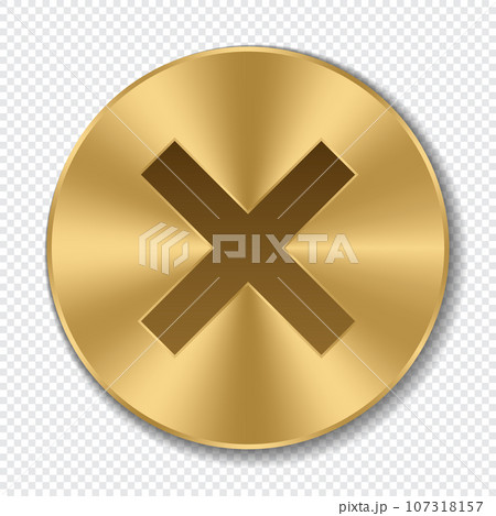 Golden screw head. Realistic metal screw. Top view head of screw. Vector illustration Golden screw head. Realistic metal screw. Top view head of screw. Vector illustration 107318157