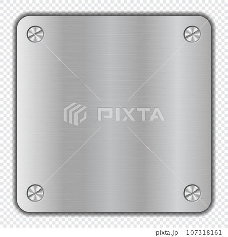 Brushed steel sign frame with metal screws. Realistic metal brushed plate. Metal plate. Steel sign. Vector illustration 107318161
