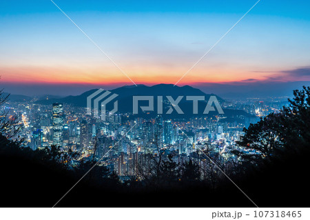 cenic view of Pusan city skyline in the mountains at night cenic view of Pusan city skyline in the mountains at night 107318465
