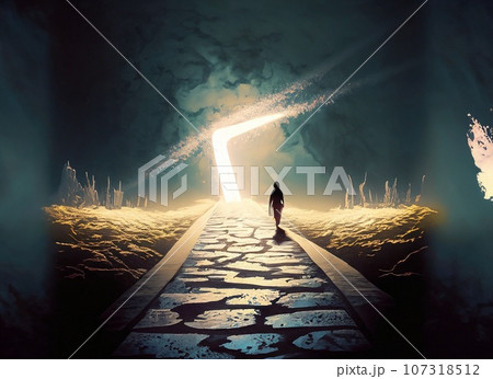 暗闇の世界の中で光指す一本の道 107318512