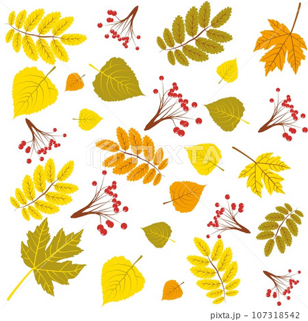 Autumn decorative rowanberry seamless pattern. Simple fall berries repeatable motif for fabric, wrapping paper, surface design projects. autumn maple and birch leaves 107318542