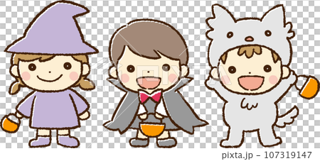 ハロウィンの仮装をする子どもたちのイラスト(カラー) ハロウィンの仮装をする子どもたちのイラスト(カラー) 107319147