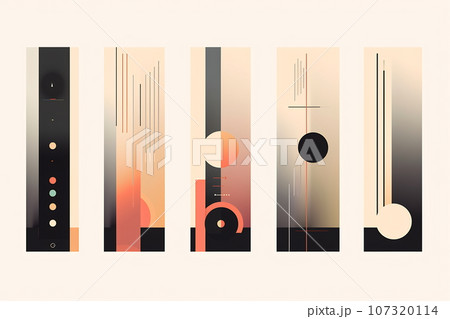 Various geometrical shapes, lines, gradients. Background in 60s, 70s, 80s style. Wallpaper or poster blank Various geometrical shapes, lines, gradients. Background in 60s, 70s, 80s style. Wallpaper or poster blank 107320114