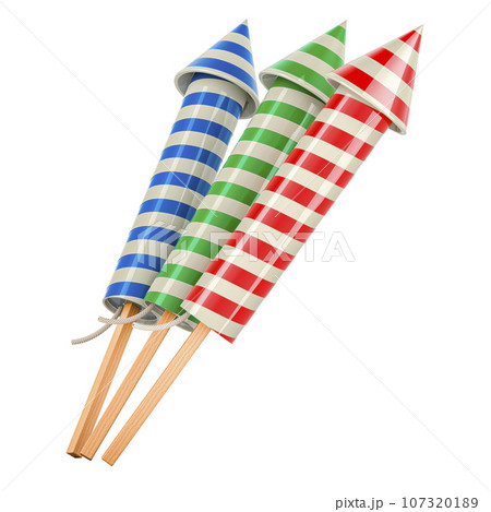 Fireworks rockets, 3D rendering 107320189