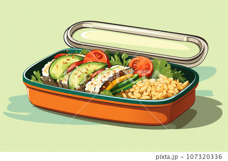 Open lunchbox with homemade food Open lunchbox with homemade food 107320336