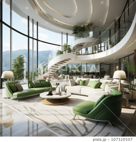 Luxury home interior in green shades Luxury home interior in green shades 107320507