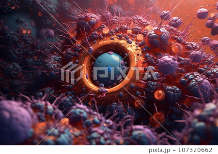 Macro shot of cell or molecule. Scientific image. Biology or chemistry abstract background Macro shot of cell or molecule. Scientific image. Biology or chemistry abstract background 107320662