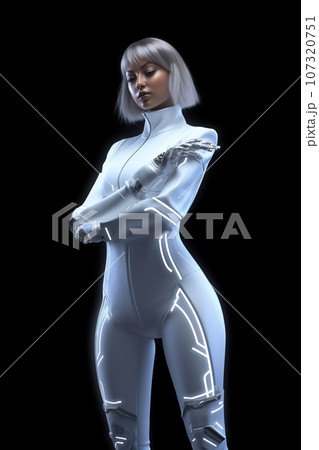 Girl in white futuristic clothes. Digital Technology. Artificial intelligence Girl in white futuristic clothes. Digital Technology. Artificial intelligence 107320751