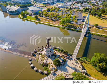 Sunny aerial view of The Keeper of the Plains Sunny aerial view of The Keeper of the Plains 107321158