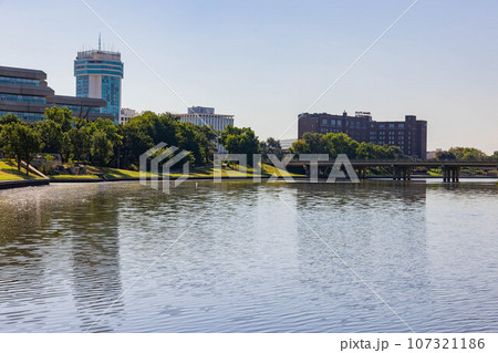 Sunny view of the cityscape and Veterans Memorial Park 107321186