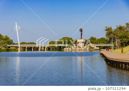 Sunny view of The Keeper of the Plains 107321294