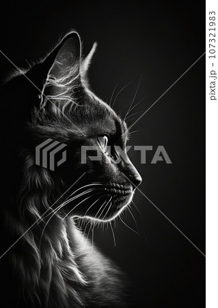 cat face portrait studio silhouette photo black white vintage backlit portrait contour tattoo cat face portrait studio silhouette photo black white vintage backlit portrait contour tattoo 107321983