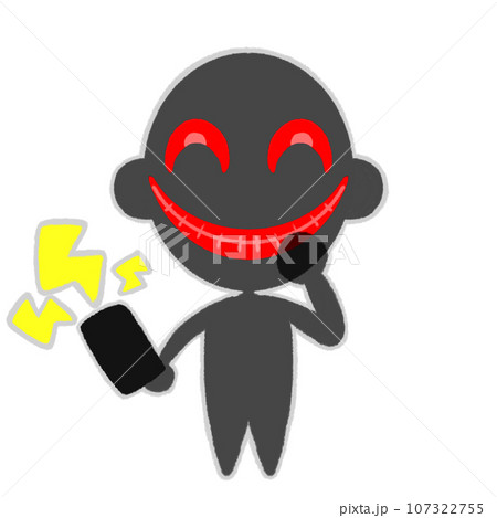 スマートフォンを持って企み笑う黒い人物のシルエットのイラスト スマートフォンを持って企み笑う黒い人物のシルエットのイラスト 107322755