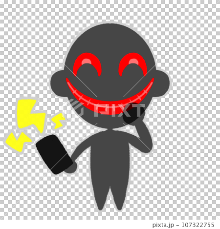 スマートフォンを持って企み笑う黒い人物のシルエットのイラスト スマートフォンを持って企み笑う黒い人物のシルエットのイラスト 107322755