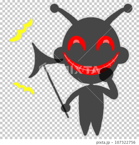 一個長著角、手持長矛、微笑的黑色人物的插圖 一個長著角、手持長矛、微笑的黑色人物的插圖 107322756