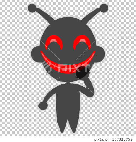 一個有角和詭計微笑的黑色人物剪影的插圖 一個有角和詭計微笑的黑色人物剪影的插圖 107322758
