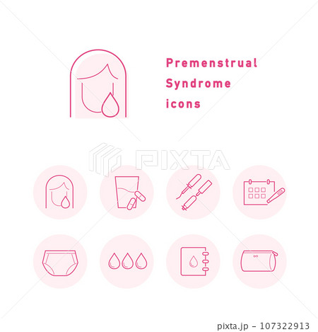 生理前症候群(PMS)のカラーアイコンセット 生理前症候群(PMS)のカラーアイコンセット 107322913