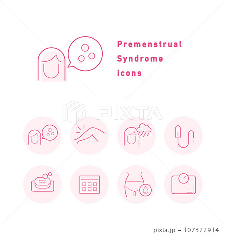 生理前症候群(PMS)のカラーアイコンセット 生理前症候群(PMS)のカラーアイコンセット 107322914