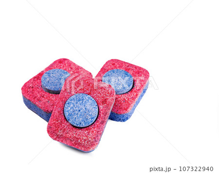 Dishwasher tablets on white background, isolate Dishwasher tablets on white background, isolate 107322940