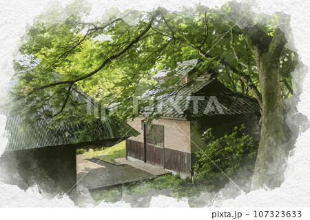 水彩画風 桜渓塾跡公園 岡山県井原市 水彩画風 桜渓塾跡公園 岡山県井原市 107323633