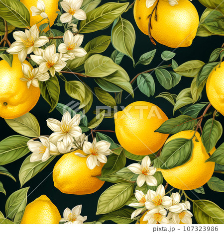 Seamless pattern Vintage Lemon , watercolor design , AI generated 107323986