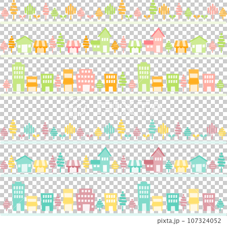 Set of colorful cityscapes and tree lines 107324052