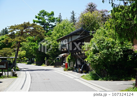新緑の信濃追分宿の街並み 軽井沢追分 新緑の信濃追分宿の街並み 軽井沢追分 107324124