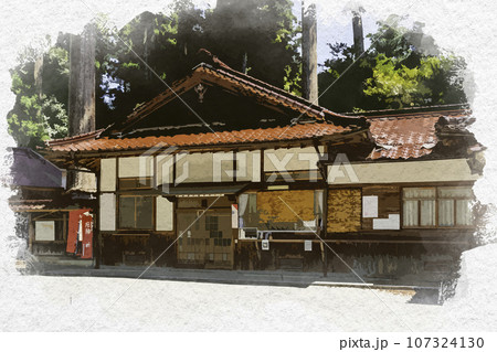 水彩画風　伊和神社　社務所　兵庫県宍粟市 107324130