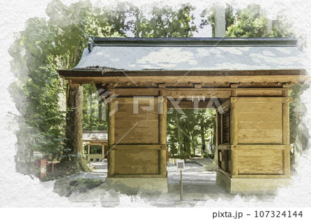 水彩画風　伊和神社　随身門　兵庫県宍粟市 107324144
