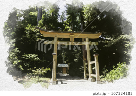 水彩画風 伊和神社 鳥居 兵庫県宍粟市 水彩画風 伊和神社 鳥居 兵庫県宍粟市 107324183