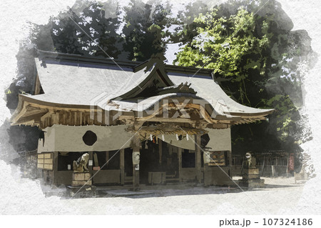水彩画風　伊和神社　拝殿　兵庫県宍粟市 107324186