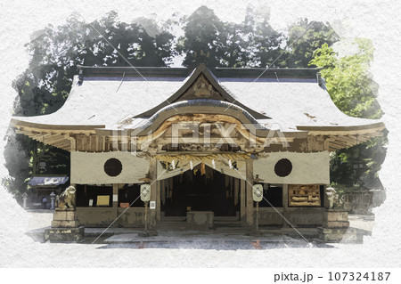 水彩画風　伊和神社　拝殿　兵庫県宍粟市 107324187