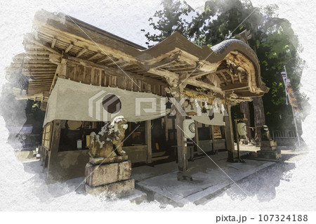 水彩画風　伊和神社　拝殿　兵庫県宍粟市 107324188