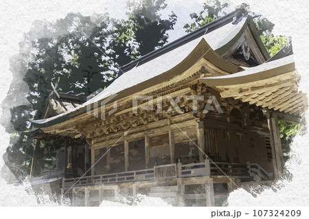 水彩画風　伊和神社　幣殿　兵庫県宍粟市 107324209