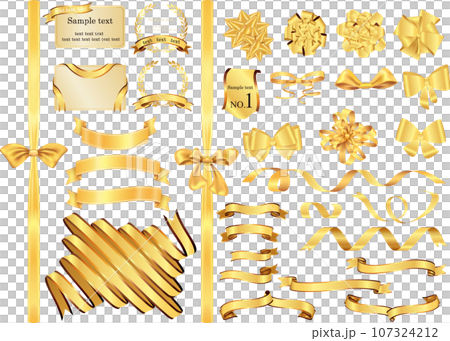 Set of cards and laurel wreaths with gold ribbons Set of cards and laurel wreaths with gold ribbons 107324212