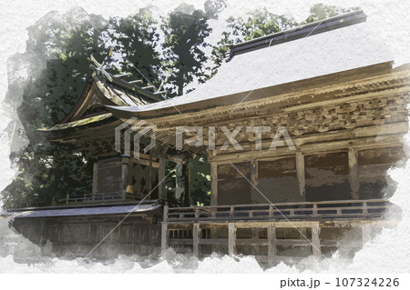 水彩画風　伊和神社　本殿　兵庫県宍粟市 107324226