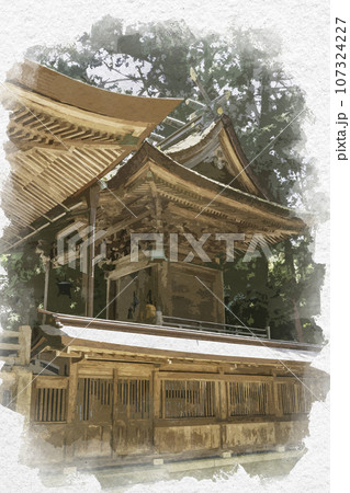水彩画風　伊和神社　本殿　兵庫県宍粟市 107324227