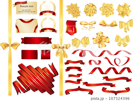 赤と金のリボンとカードと月桂冠のセット 107324396