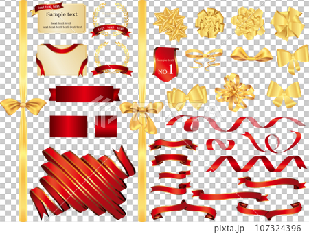赤と金のリボンとカードと月桂冠のセット 107324396