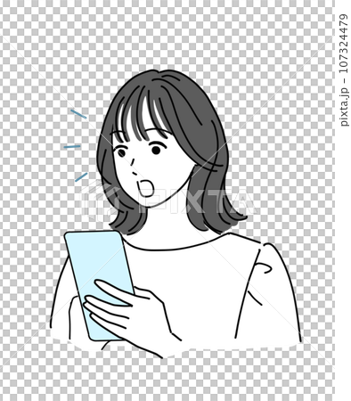 スマホを見てビックリする若い女性 スマホを見てビックリする若い女性 107324479