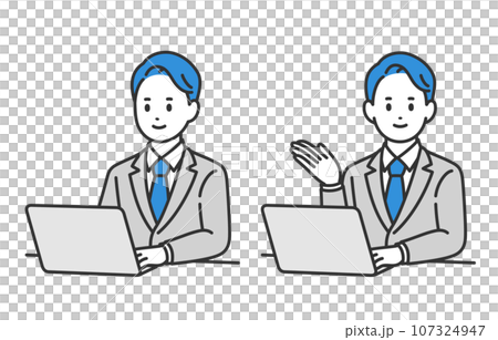 A set of business people looking at a computer and posing as a guide [people vector illustration material] 107324947