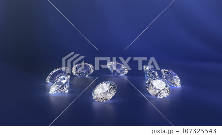 Several Gems on blue backdrop. Gemstones are arranged in circle. 107325543