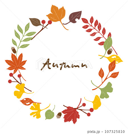 テクスチャ入りの秋らしい植物フレーム、ベクター素材 107325810