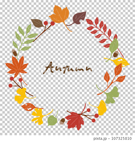 テクスチャ入りの秋らしい植物フレーム、ベクター素材 107325810