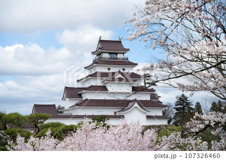 満開の桜と福島県会津若松鶴ヶ城 満開の桜と福島県会津若松鶴ヶ城 107326460